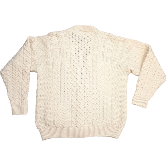 Vintage Celtic & Co Men's Irish Cream Cable Aran Merino Wool Cardigan Size Large - Picture 11 of 12
